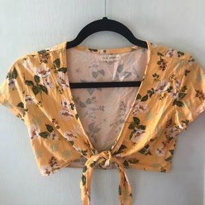 Pacsun Cropped Yellow Tie-Front Top